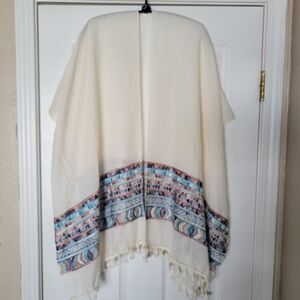 Embroidered Boho Poncho / Wrap One Size